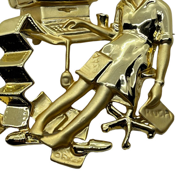 Brooch Lapel Pin TGIF Computer Overworked Career 19902 Gold Tone Danecraft Women - Picture 4 of 16